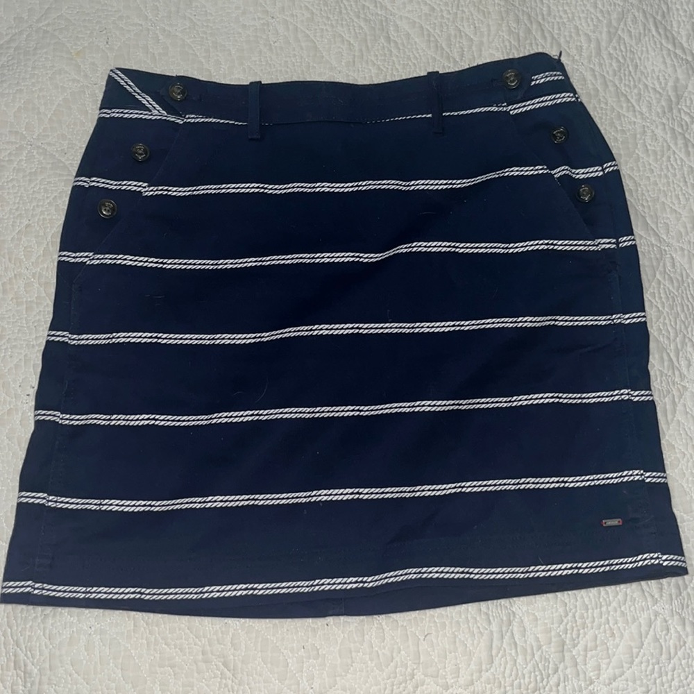 Blue and white striped skirt